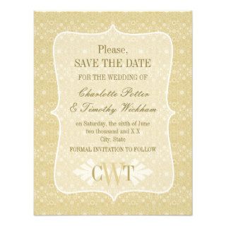 Golden Brocade Monogram Wedding Save the Date Custom Invite