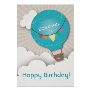 Blue Hot Air Balloon Birthday Poster