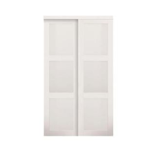 TRUporte Grand 2030 Series 48 in. x 80 in. Composite White 3 Lite Tempered Frosted Glass Sliding Door 2030