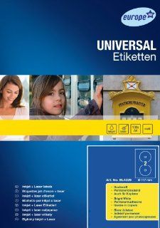 europe 100 ELA029 Premium KingSize CD Etiketten, ø 117 mm, 100 Blatt, 200 Etiketten, weiß Bürobedarf & Schreibwaren