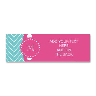 Hot Pink, Teal Blue Chevron  Your Monogram Business Cards