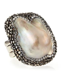 Pave Set Baroque Pearl Adjustable Ring