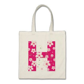 Monogram initial H floral flowery pretty tote bag