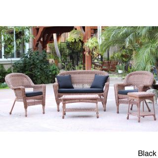Zest Avenue Honey Wicker 5 piece Conversation Set With Cushions Black Size 5 Piece Sets