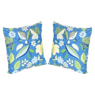 2 Piece Outdoor Toss Pillow Set   Blue/Green Floral 16