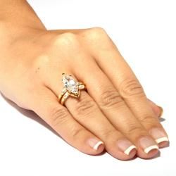 Ultimate CZ 14k Goldplated Marquise and Baguette Cubic Zirconia Ring Set Palm Beach Jewelry Cubic Zirconia Rings