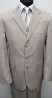 MUGA Herren Nadelstreifen Anzug, 3 Teilig, Beige, verfügbare Größen 44 72, 23 30 und 90 122 Bekleidung