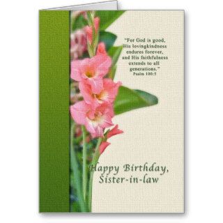 Birthday, Sister in law, Pink Gladiolus Cards