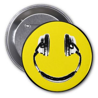 Yellow Headphones Happy Face Pins