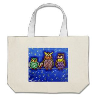 Owl Get Together Fun Folk Art Tote Bags