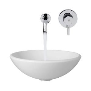Vigo Stone Glass Vessel Sink in White Phoenix and Wall Mount Faucet Set in Chrome VGT212