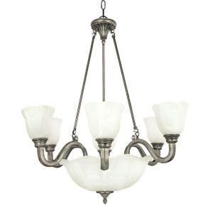 Yosemite Home Decor Mahogany 7 Light Incandescent Chandelier, Satin Nickel Frame with White Marble shades 92130 6+3SN