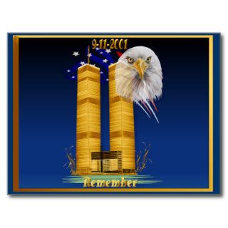 Gold Twin Towers, Eagle n Flag Postcards