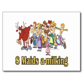 eight maids a milking 8th eighth day christmas postcard