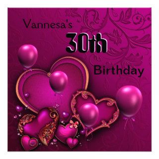 30th Birthday Heart Pink Balloons Invites
