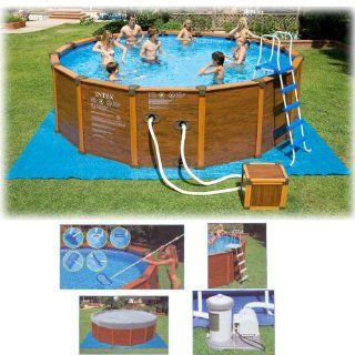 Deluxe Schwimmbecken Pool 508x124cm Stahlrohrkonstruktion Schwimmbad Holzoptik 54962 mit Sandfilteranlage Garten