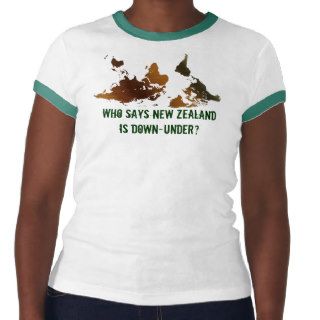 DOWN UNDER UPSIDE DOWN Funny NZ WORLD MAP T Shirt