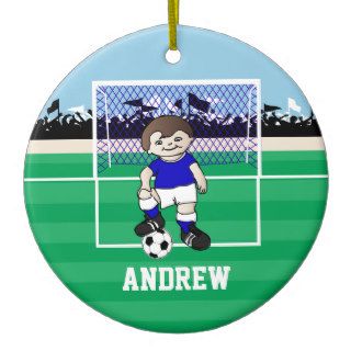 Personalized cute soccer boy christmas tree ornament