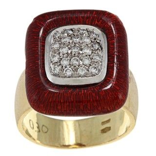 18k Yellow Gold 1/2ct TDW Diamond and Red Enamel Estate Ring (H I, SI1 SI2) Estate and Vintage Rings