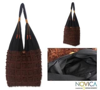 Cotton Blend 'Sublime Brown' Medium Shoulder Bag (Thailand) Novica Shoulder Bags