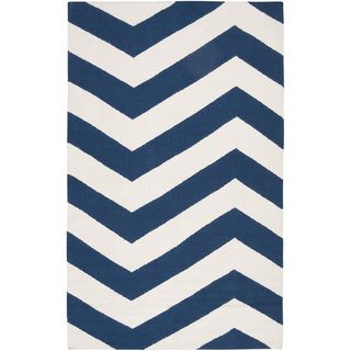 Handwoven NavyChevron Dark Blue Wool Rug (8' x 11') 7x9   10x14 Rugs