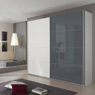 Schwebetürenschrank Quadra Weiß / Glas Grau 136 cm Küche & Haushalt