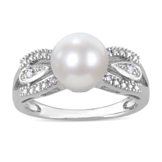 Miadora Sterling Silver FW Pearl and Diamond Accent Ring (9 9.5 mm) Miadora Pearl Rings