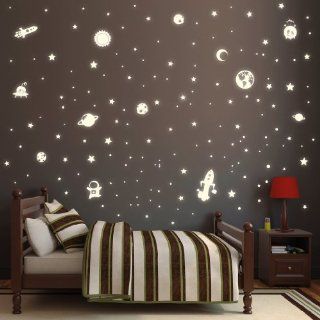 Wandtattoo "Weltall mit 143 selbstleuchtenden Aufklebern"   Sternenhimmel fluoreszierend & im Dunkeln leuchtend Küche & Haushalt