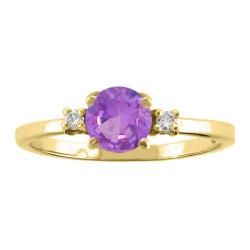 10k Gold February Birthstone Amethyst and Diamond Ring Gemstone Rings