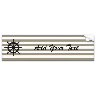 Eight Spoke Ships Wheel Nautical Taupe Stripe Bumper Stickers