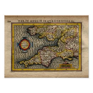 1610 Map of Cornwall, Devon, Somerset, etcPosters