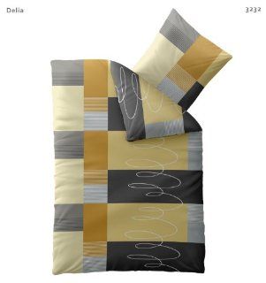Winterbettwäsche Mikrofaser Fleece 155x220 Style Delia grau hell gelb creme Küche & Haushalt