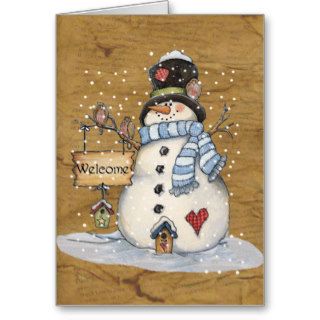 Folk Art Snowman on Parchment Greeting Card