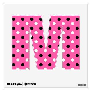 Pink Black White Polka Dots Wall Decal   Letter M