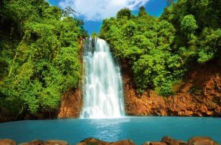 Fototapete XXL Poster "Tropical Waterfall", 161 x 115 cm, fantastisches Naturschauspiel, tropischer Wasserfall im Dschungel, atemberaubende Landschaft. Küche & Haushalt