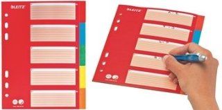 LEITZ Karton Register, blanko, A5, 5 teilig, mehrfarbig VE Bürobedarf & Schreibwaren