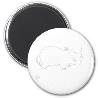 Cute Rhino Rhinoceros Cartoon Line Drawing Fridge Magnets