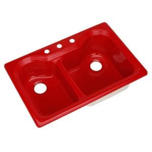 Thermocast Breckenridge Drop in Acrylic 33x22x9 in. 3 Hole Double Bowl Kitchen Sink in Red 46364
