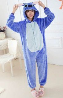 Tier Onesie Pyjama Blau Stich Kostüme Kigurumi Schlafanzug Erwachsene Unisex Tieroutfit tierkostüme Jumpsuit (L(für Höhe 170 179cm)) Sport & Freizeit