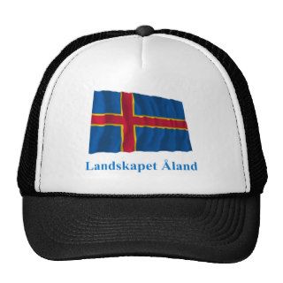 Aland Islands Waving Flag with Name in Swedish Trucker Hat