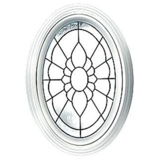 Hy Lite 23.25 in. x 35.25 in. Black Patina Caming Floral Pattern Deco Glass White Vinyl Fin Fixed Oval Window Expandable Frame DF2436FLORWHV1500BLPAT