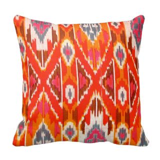 Orange Ethnic Western Texan Mexican Ikat Pattern Pillows
