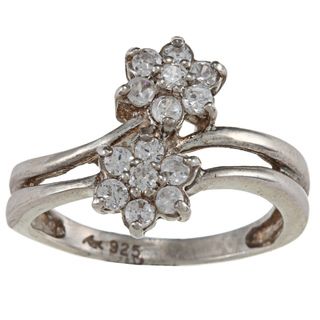 Sterling Essentials Sterling Silver Clear Cubic Zirconia Floral Ring Sterling Essentials Cubic Zirconia Rings