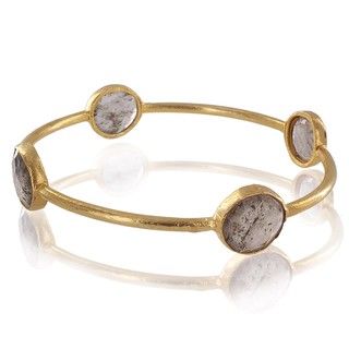 ELYA 22K Goldplated Rutilated Quartz Bangle Bracelet West Coast Jewelry Gemstone Bracelets