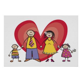 Cute Cartoon Fun Happy Family Love Heart Valentine Print