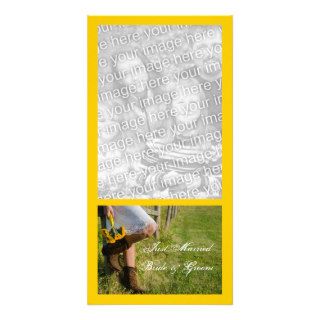 Cowgirl and Sunflowers Country Just Married Photo Cards