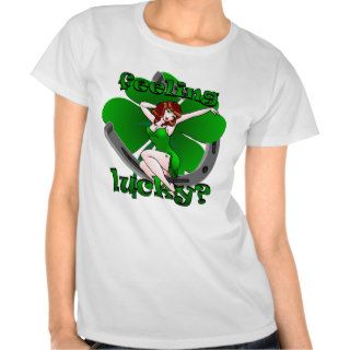 Pinup Girl Fitted T shirt Lucky Ladies Irish Pinup