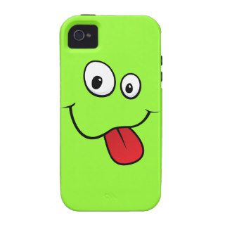 Funny goofy smiley sticking out his tongue, green Case Mate iPhone 4 cover