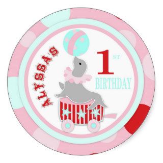 Circus Seal with Ball Birthday Label for Alyssa Stickers