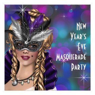 Teal Purple New Years Eve Masquerade Party Custom Invitation